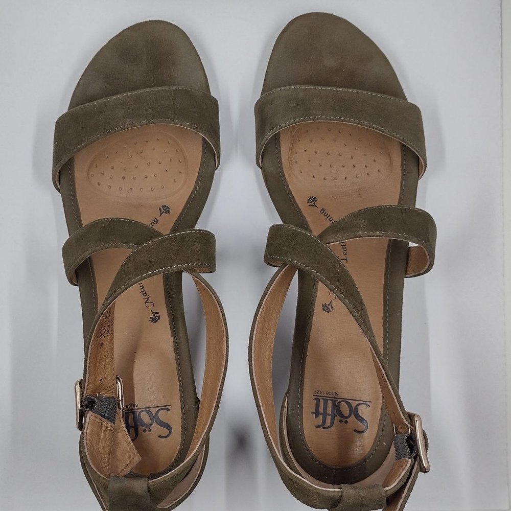 SOFFT Olive Green Genuine Real Leather Suede Strappy Sandals Wedges Shoes 9